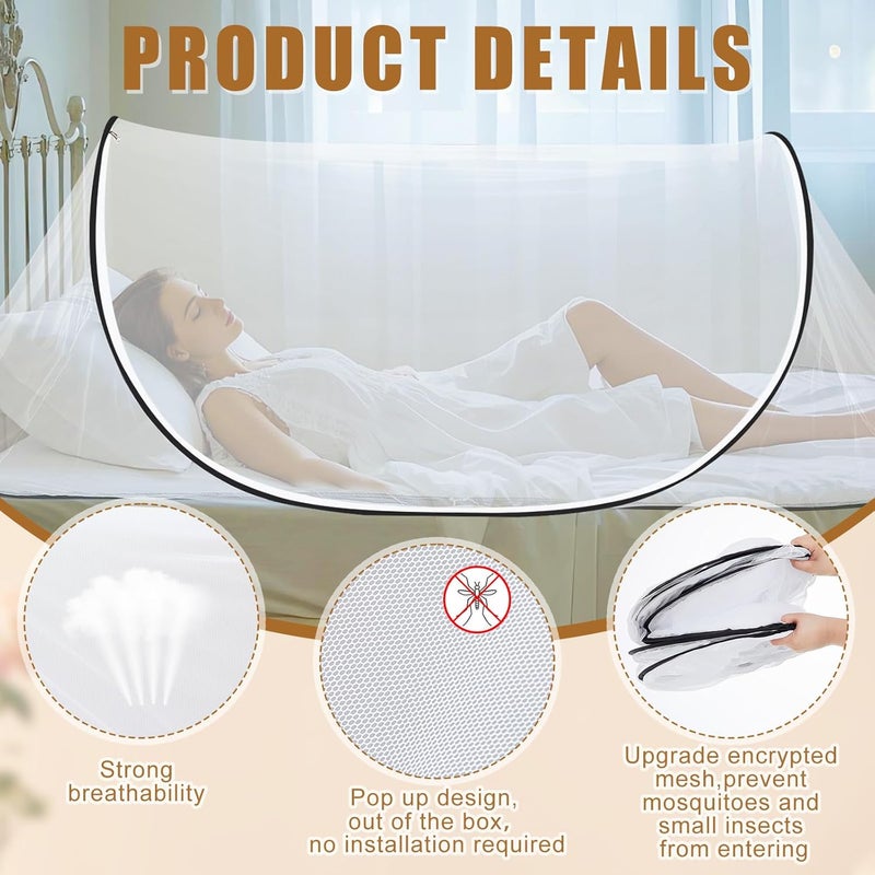 Vincreem 2 Pcs Large Pop up Mosquito Tent Portable Foldable Mosquito Bug Net for Bed Camping Travel Patio Outdoor 78 * 31 * 22 Inch Bug Netting Mesh Tent Canopy for Adults Baby Bedroom - Image 3